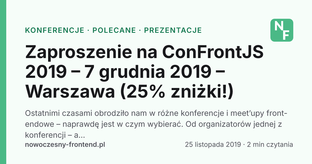 Zaproszenie na ConFrontJS 2019 – 7 grudnia 2019 – Warszawa (25% zniżki!)